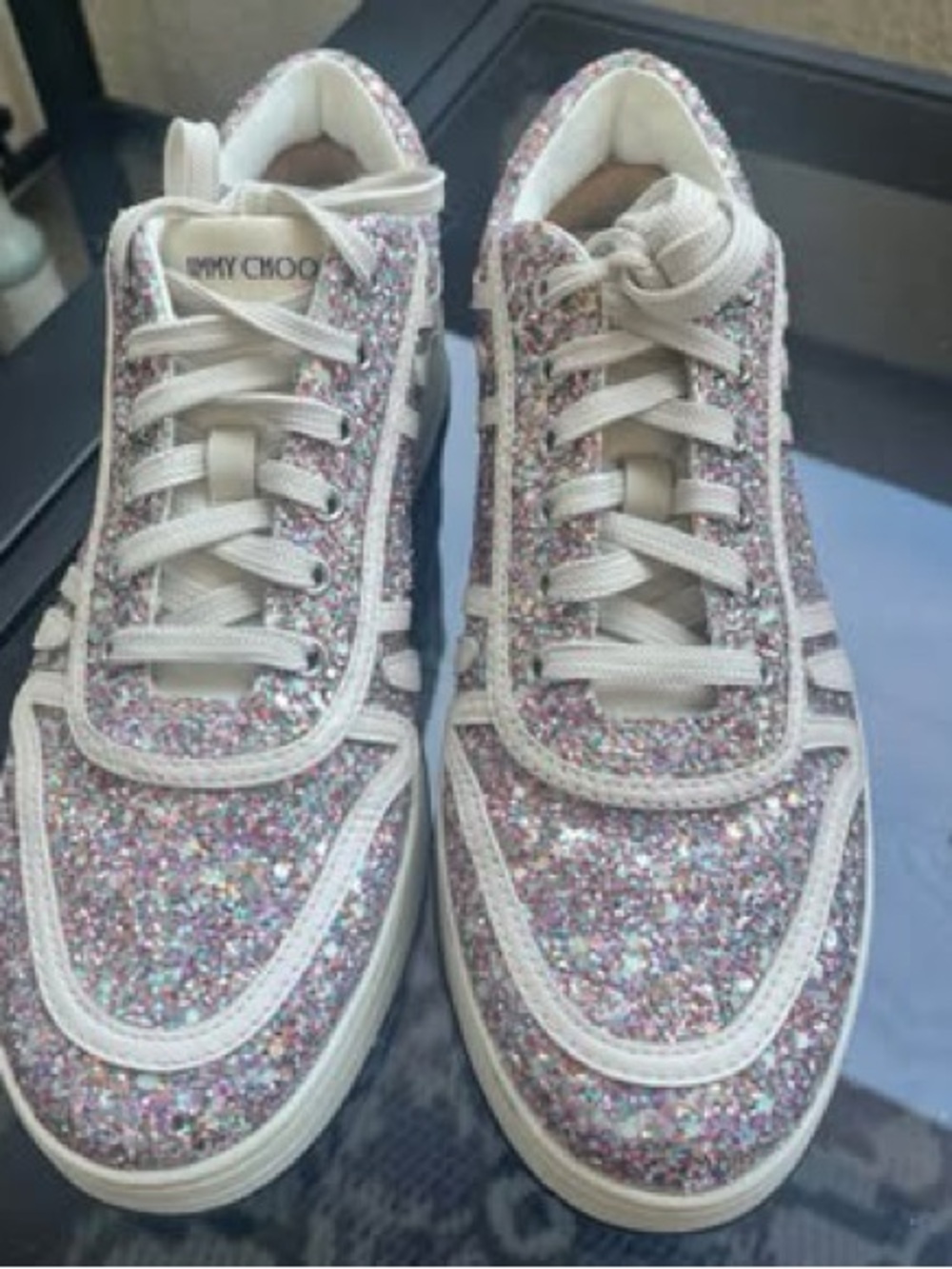 Jimmy Choo Pink Multi-Glitter Low Top Sneaker
